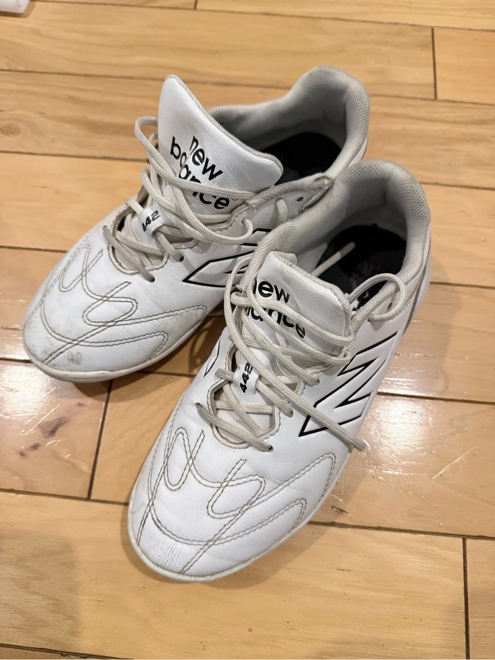 New Balance Kids 442 Turf Cleat White Sneakers with Black Logo Accents